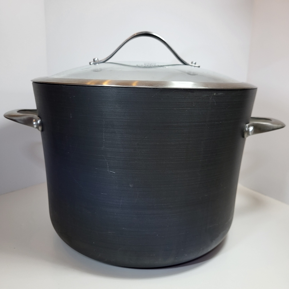 Calphalon 8 Qt 808 Stock Pot Aluminum Hard Anodized NonStick with Glass Lid
